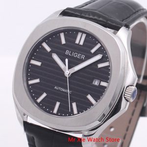 Bliger 40mm Automatic Mechanical Men’s Watch Luxury Brand Square Watch Case Leather Strap Sapphire Glass Luminous Wristwatch Men
