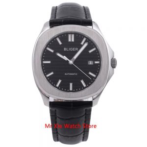 Bliger 40mm Automatic Mechanical Men’s Watch Luxury Brand Square Watch Case Leather Strap Sapphire Glass Luminous Wristwatch Men