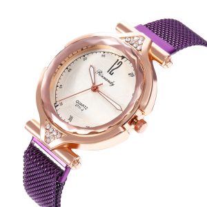 Casual Women’s Romantic Prismatic Watch Leather Rhinestone Designer Ladies Watch Simple Milan High-end Watch with Magnet Buckle
