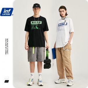 INFLATION Mens t shirts Chinese Printed 100% Cotton Short Sleeve Men Hip-Hop T-shirt O-neck Harajuku Streetwear T-shirt 1202S20