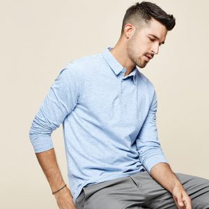 KUEGOU 2020 Spring Cotton Plain Blue Polo Shirt Men Fashions Long Sleeve Slim Fit Poloshirt For Male Wear Clothes Brands Top 227
