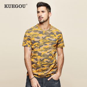 KUEGOU 2020 Summer 100% Cotton Camouflage T Shirt Men Tshirt Brand T-shirt Short Sleeve Tee Shirt Fashion Clothes Plus Size 3313