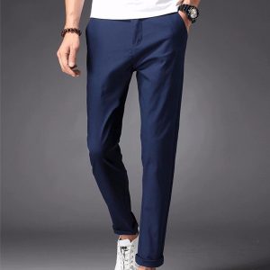 Men Casual Pants 98% Cotton 2% Spandex Spring Summer Autumn White Fashion Male Young Full Length Long Chino Slim Man Trousers