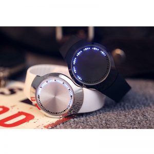 Unique Blue LED Luminous Touch Screen Clock Male Smart Electronics Casual Men Women Digital Watch Black Rubber Band Lovers Gifts